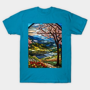 Stained Glass Springtime Mountain Path T-Shirt